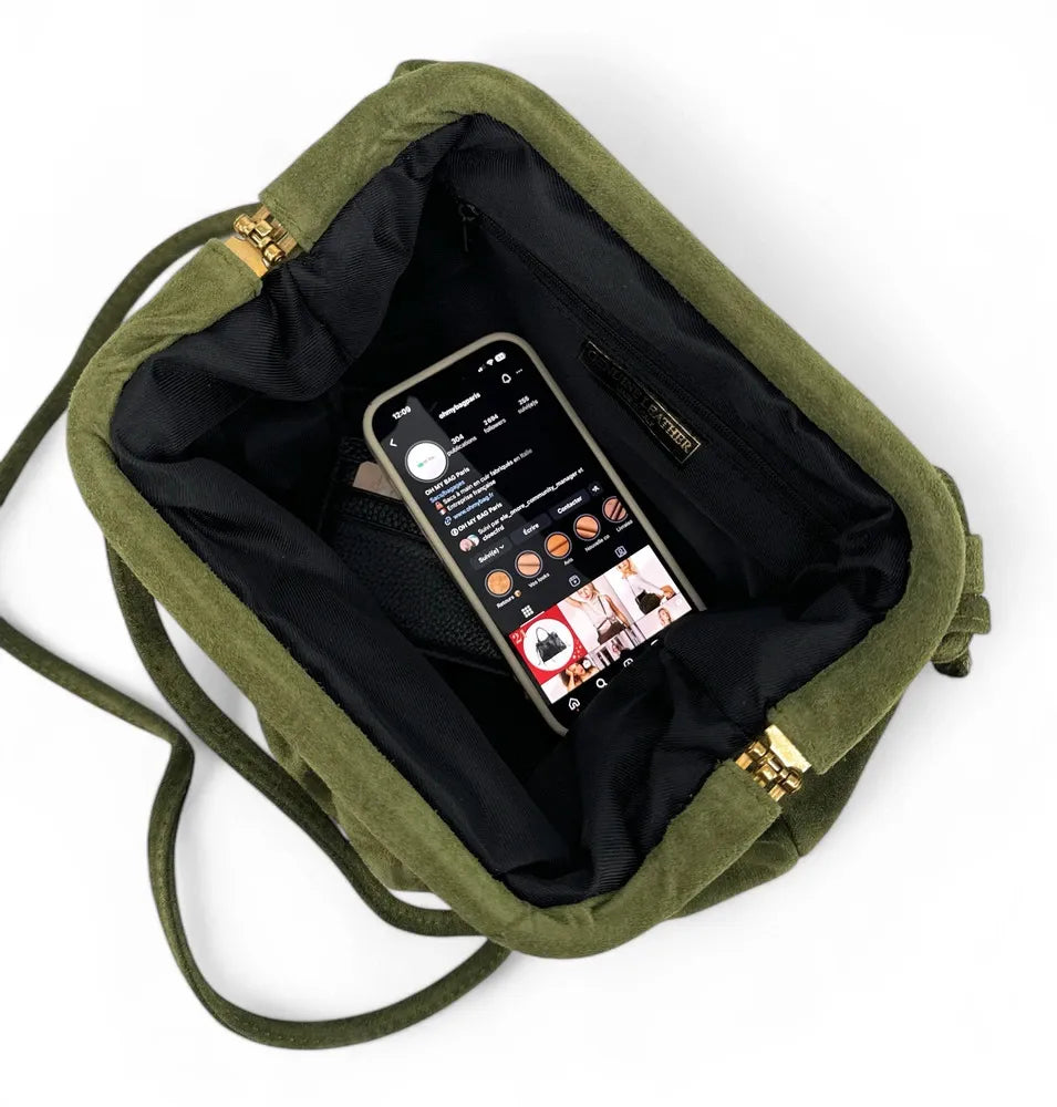 Sac à main pouch en croûte de cuir BRASILIA Kaki