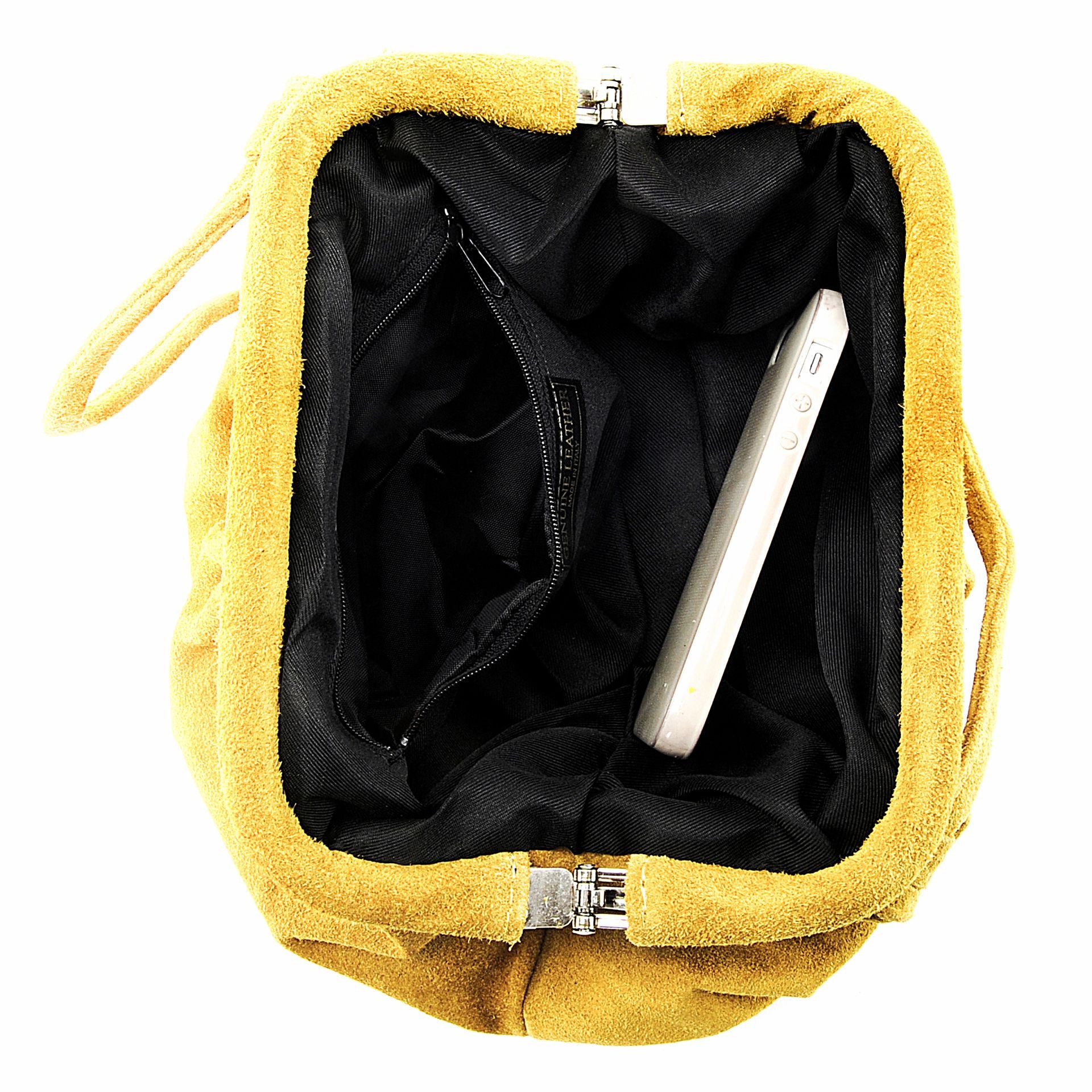 Sac à main pouch en croûte de cuir BRASILIA Jaune Moutarde