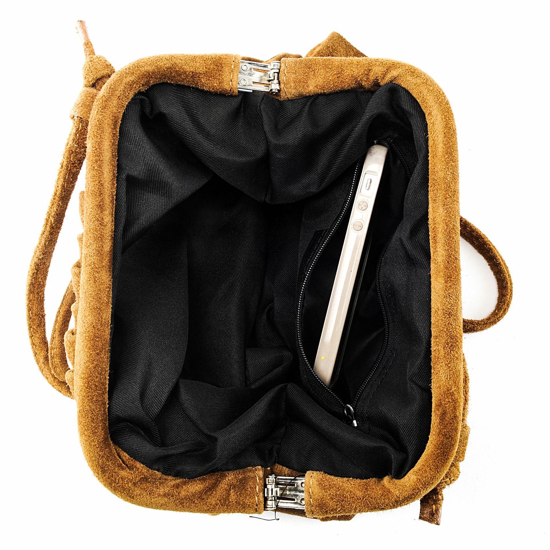 Sac à main pouch en croûte de cuir BRASILIA Cognac