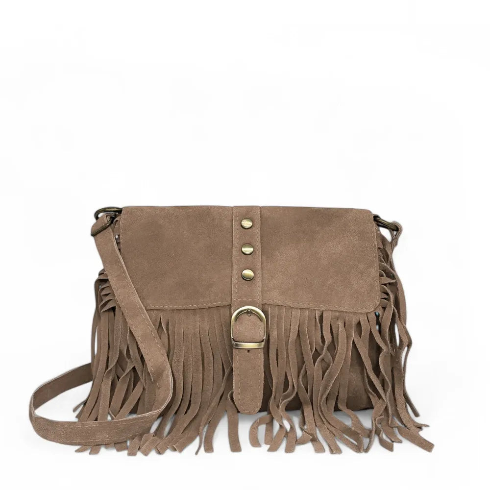 Sac à main en croûte de cuir PARAISO Taupe foncé