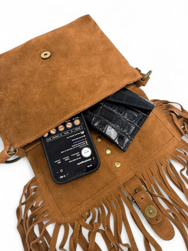 Sac à main en croûte de cuir PARAISO Camel foncé