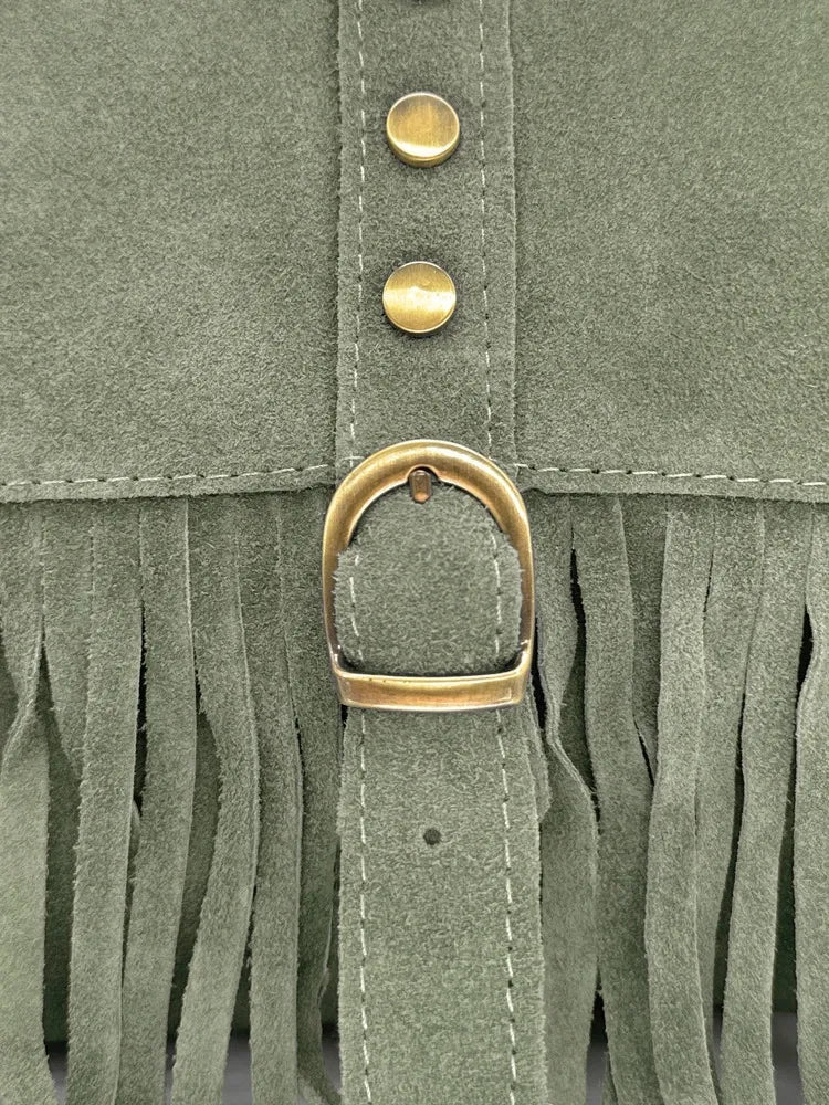 Sac à main en croûte de cuir PARAISO Vert amande