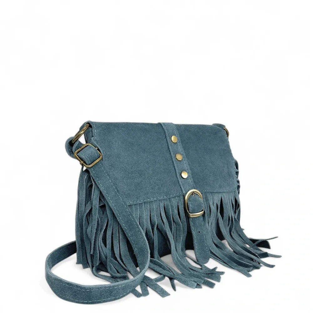 Sac à main en croûte de cuir PARAISO Bleu paon
