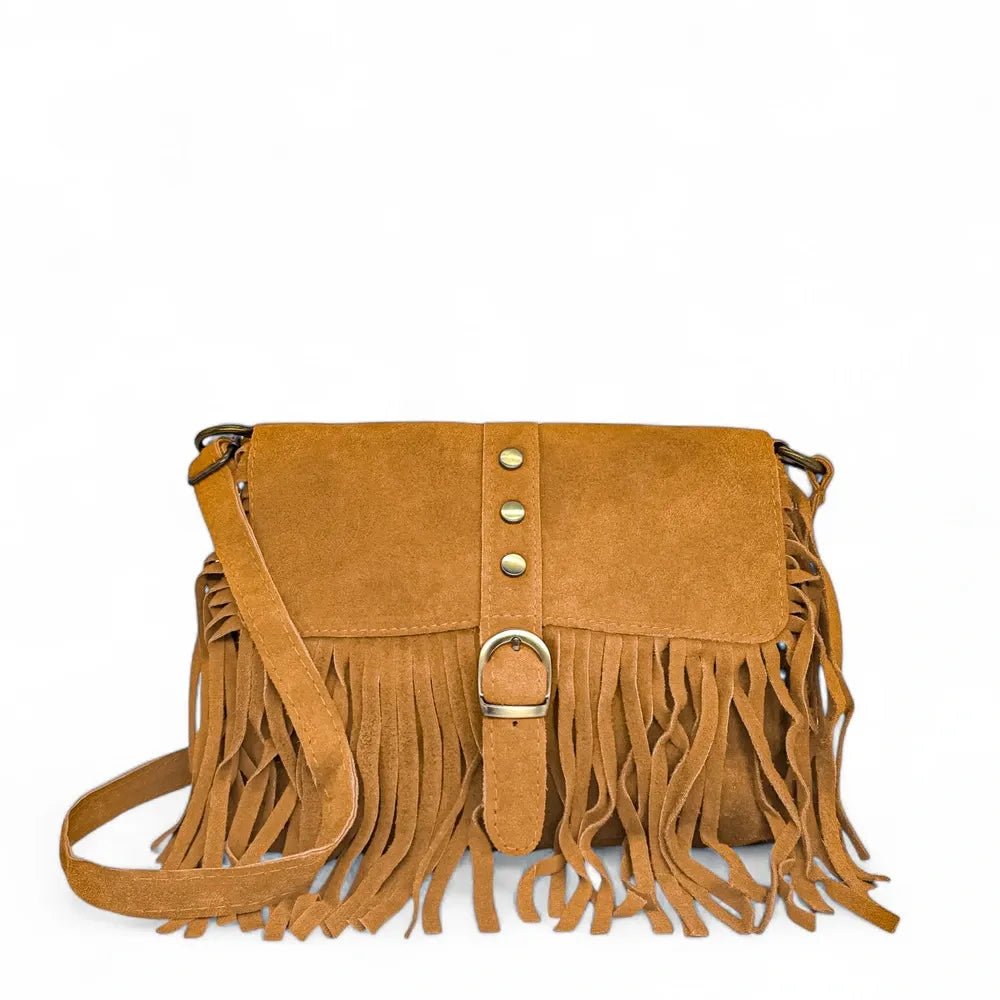 Sac à main en croûte de cuir PARAISO Camel clair