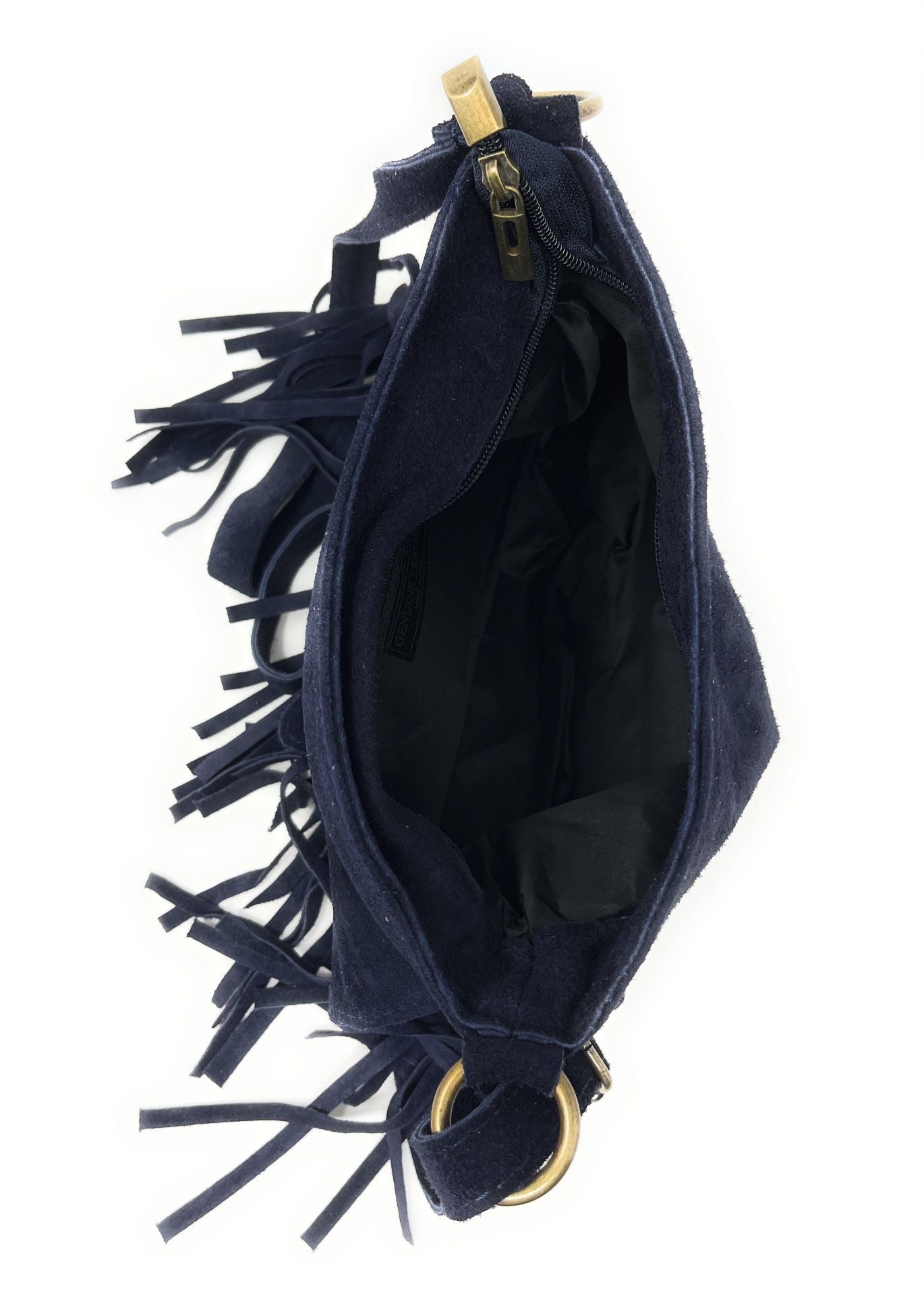 Sac à main en daim bleu foncé avec trois compartiments et une Sac à main en daim bleu foncé avec trois compartiments et une