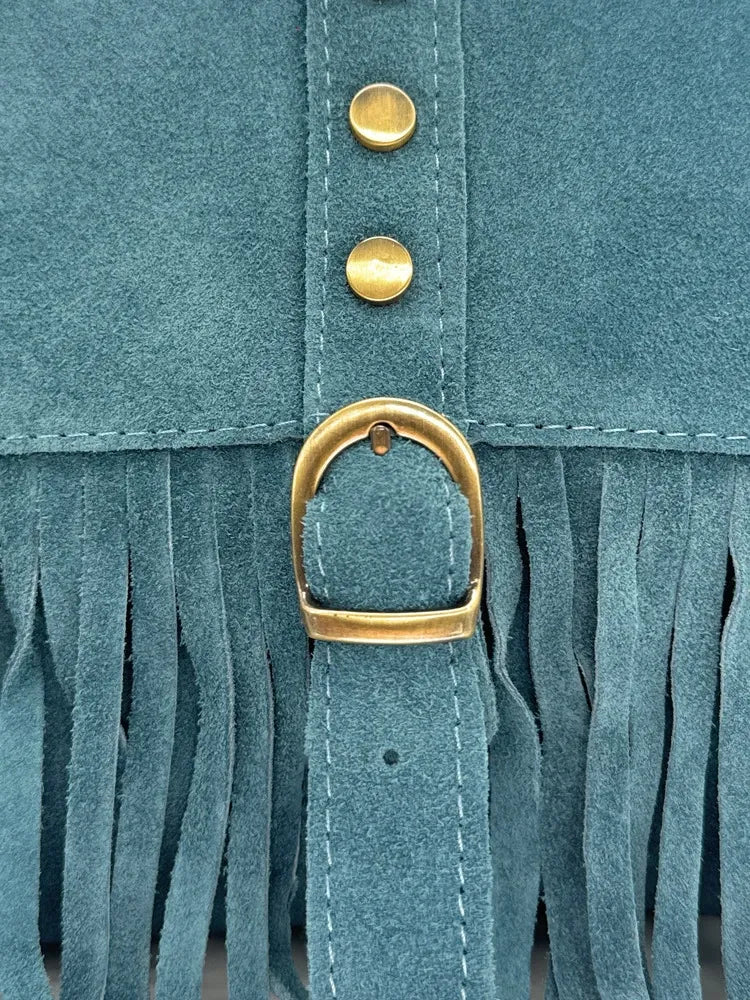 Sac à main en croûte de cuir PARAISO Bleu paon