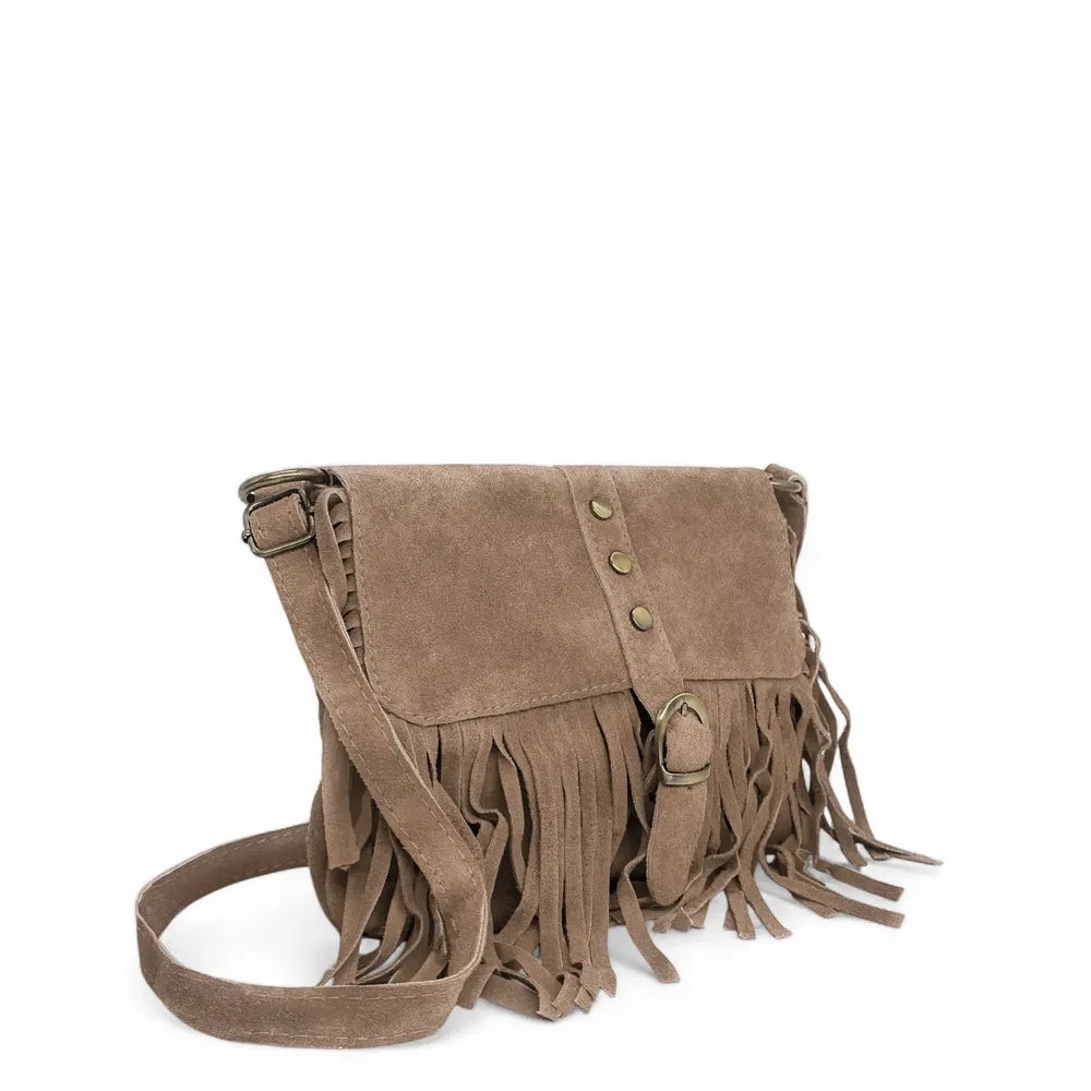 Sac à main en croûte de cuir PARAISO Taupe foncé
