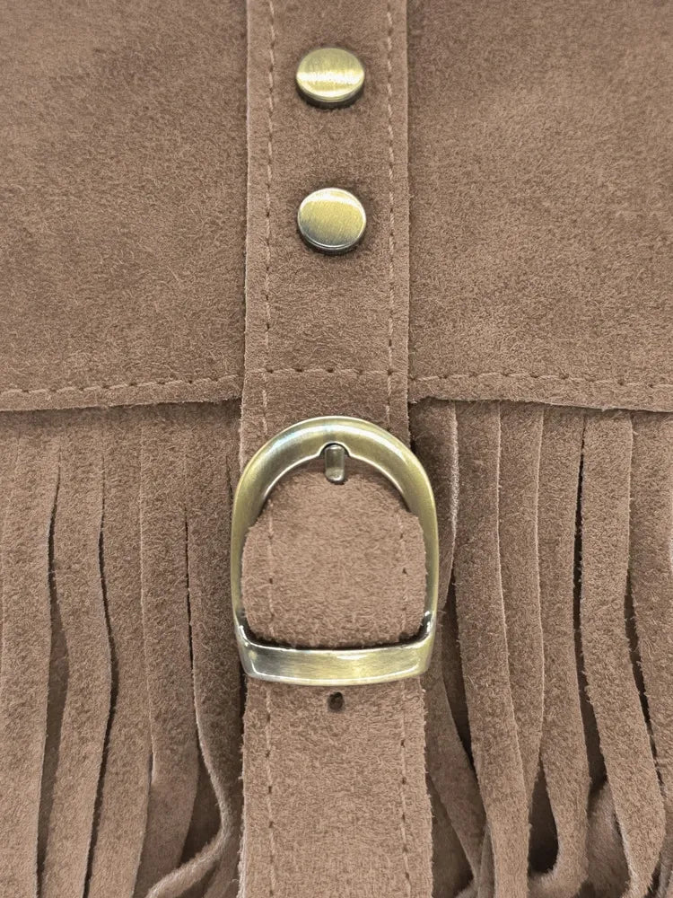 Sac à main en croûte de cuir PARAISO Taupe foncé