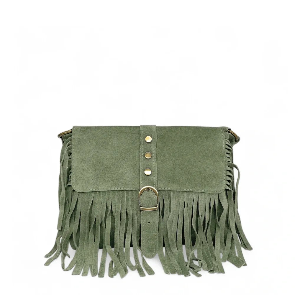 Sac à main en croûte de cuir PARAISO Vert amande