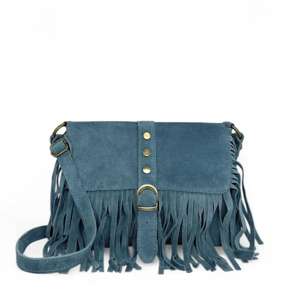 Sac à main en croûte de cuir PARAISO Bleu paon