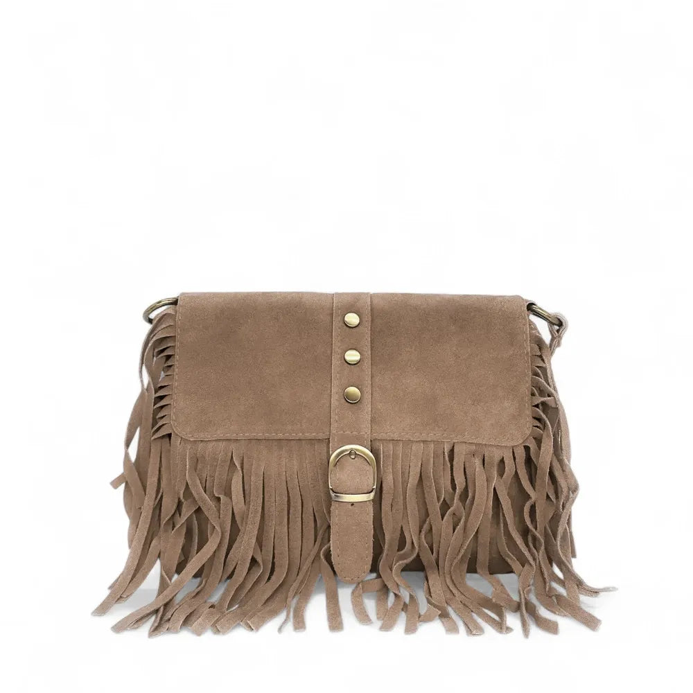 Sac à main en croûte de cuir PARAISO Taupe foncé