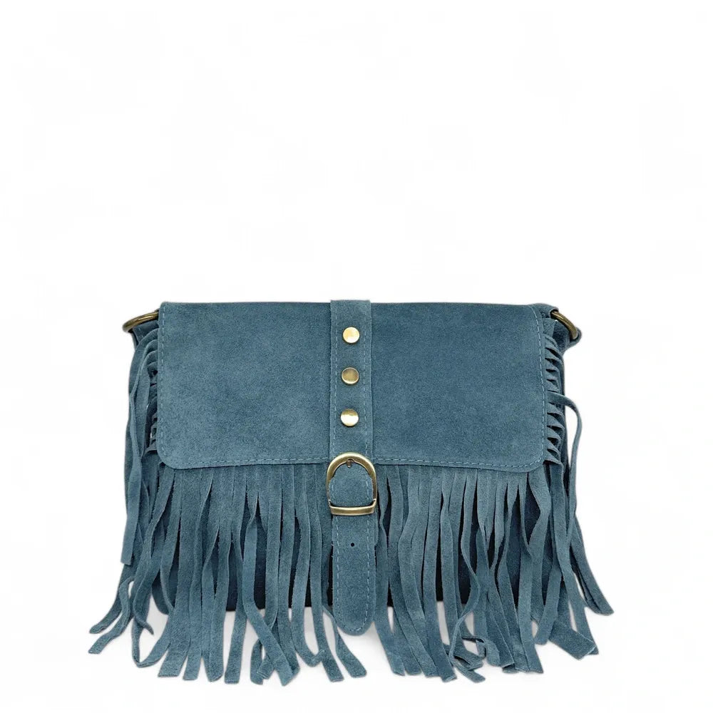 Sac à main en croûte de cuir PARAISO Bleu paon