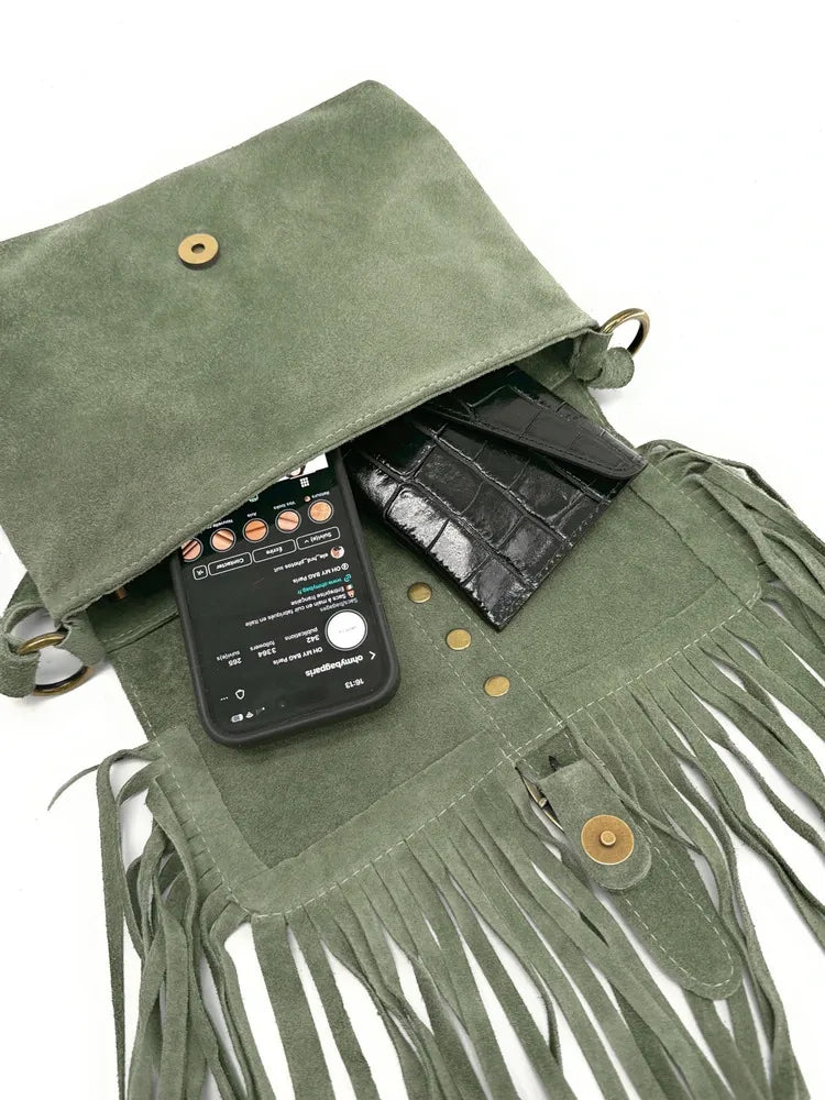 Sac à main en croûte de cuir PARAISO Vert amande