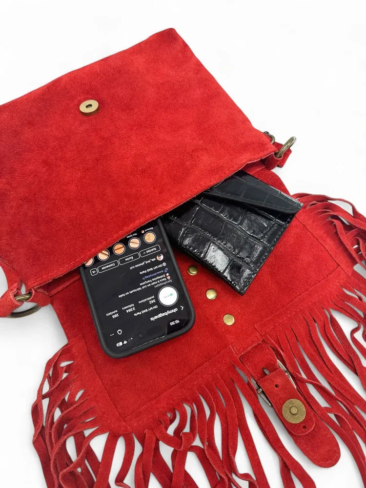 Sac à main en croûte de cuir PARAISO Rouge garance