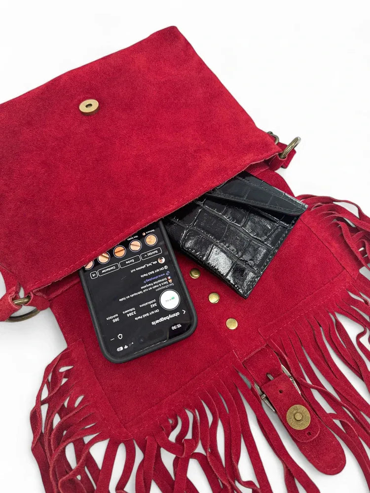 Sac à main en croûte de cuir PARAISO Rouge intense