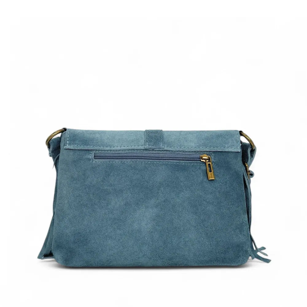 Sac à main en croûte de cuir PARAISO Bleu paon