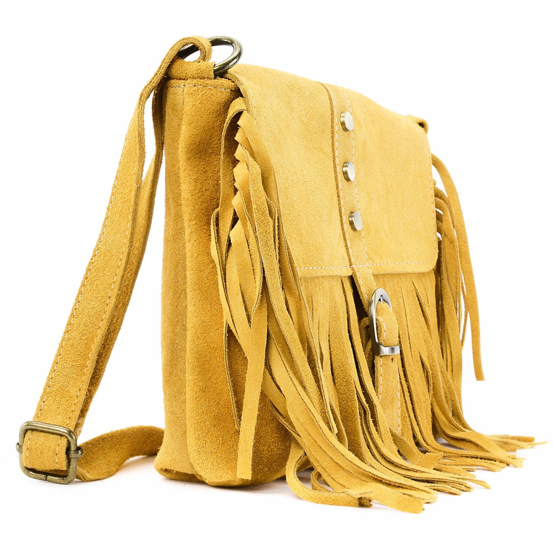 Sac à main en croûte de cuir PARAISO Jaune Moutarde