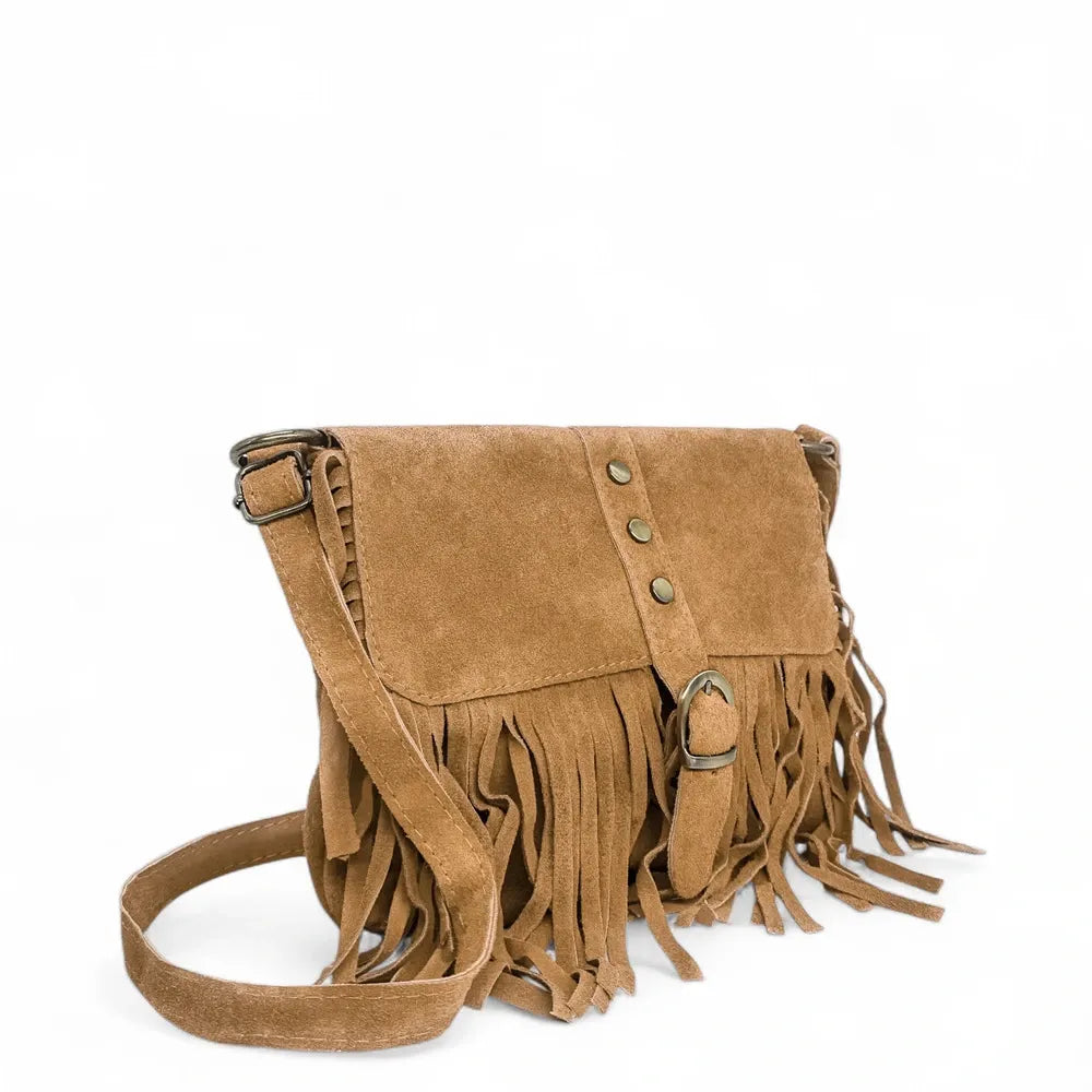 Sac à main en croûte de cuir PARAISO Camel clair