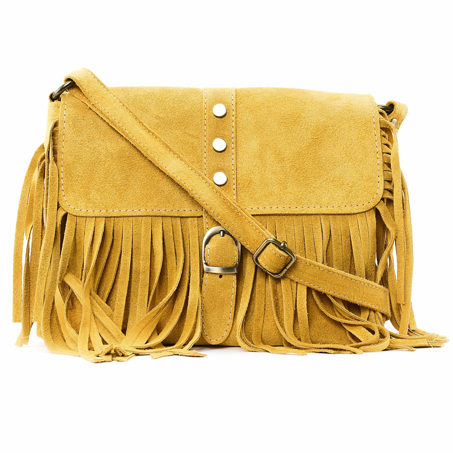 Sac à main en croûte de cuir PARAISO Jaune Moutarde