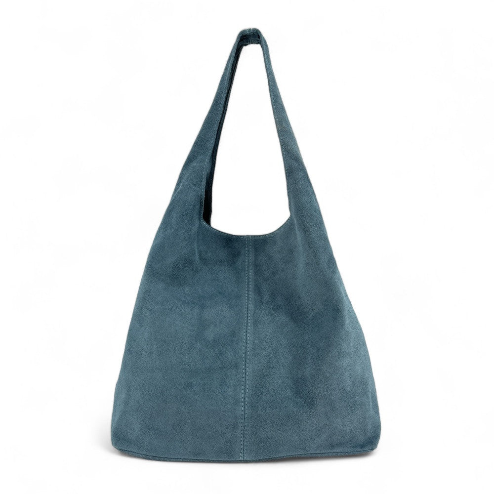 Sac à main de forme HOBO en croûte de cuir EVA Bleu denim
