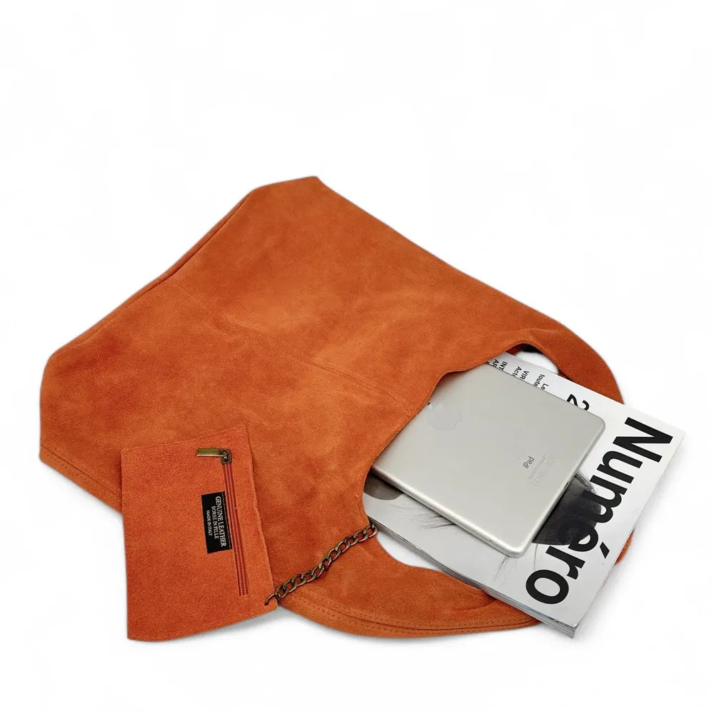 Sac à main de forme HOBO en croûte de cuir EVA Mandarine