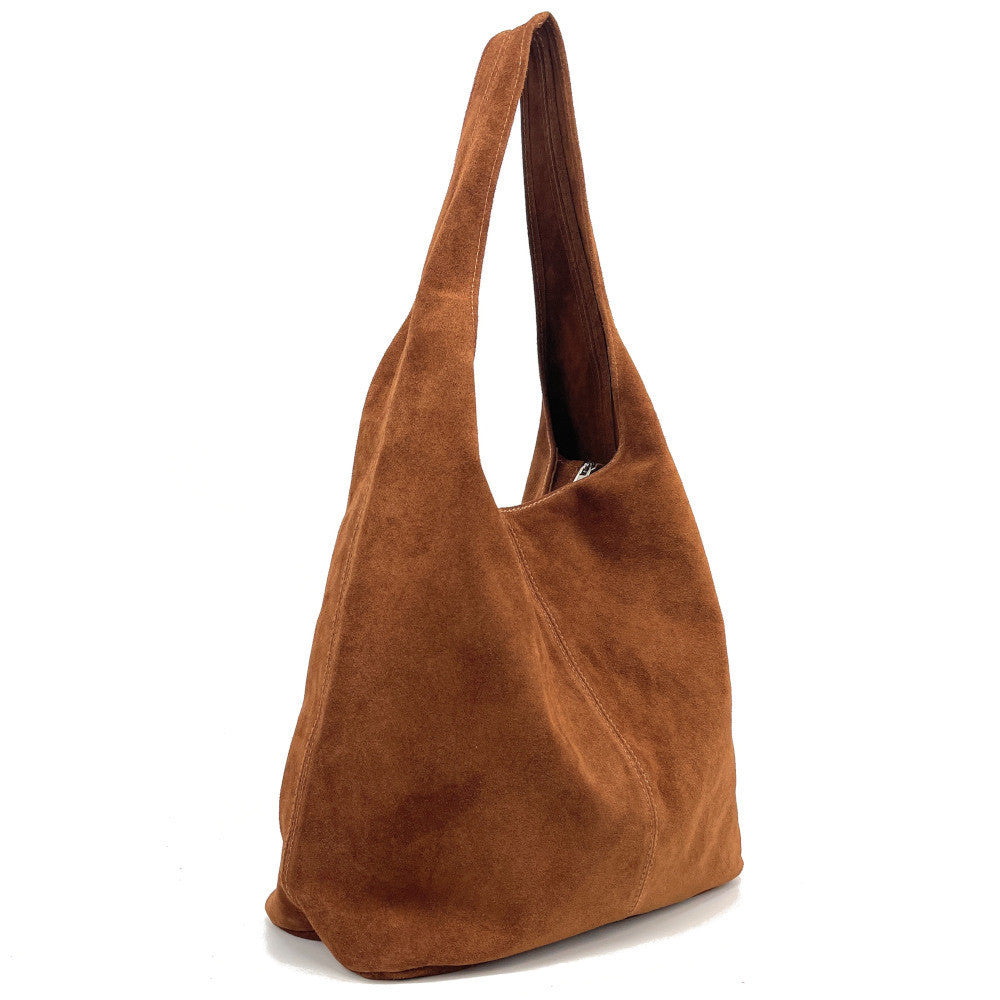 Sac à main de forme HOBO en croûte de cuir EVA Camel foncé