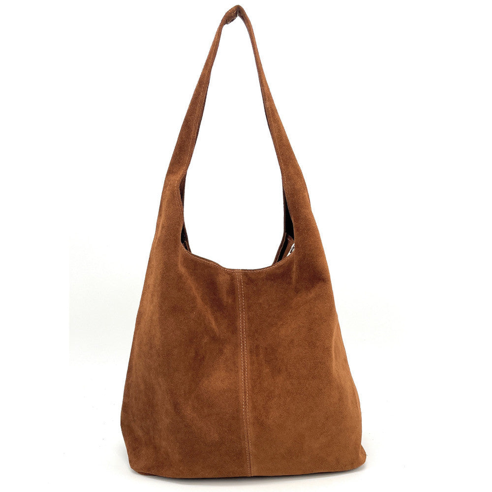 Sac à main de forme HOBO en croûte de cuir EVA Camel foncé