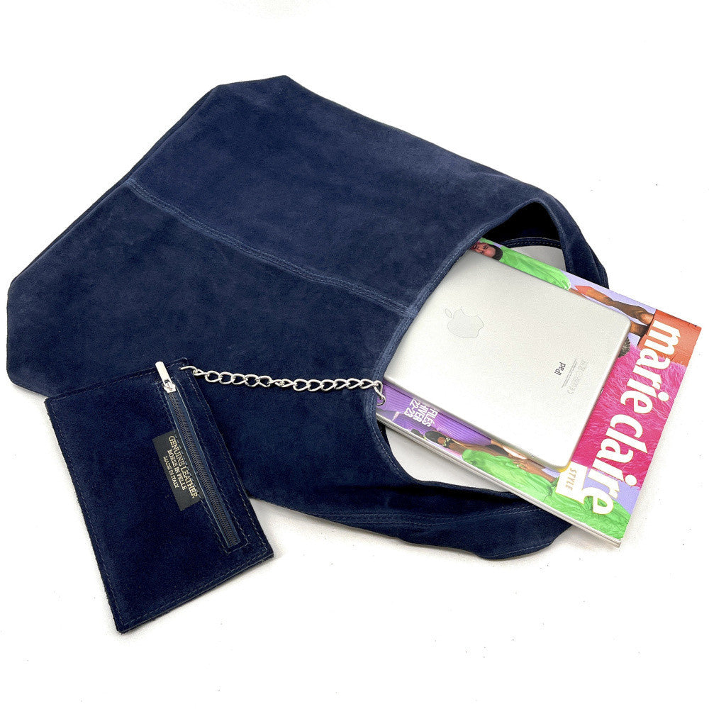 Sac à main de forme HOBO en croûte de cuir EVA Bleu marine