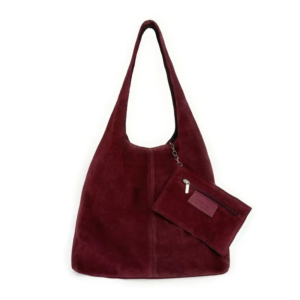 Sac à main de forme HOBO en croûte de cuir EVA Bordeaux