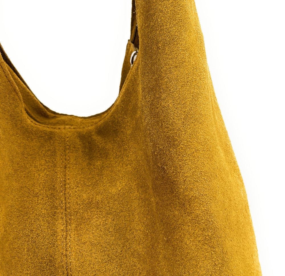 Sac à main de forme HOBO en croûte de cuir EVA Jaune Moutarde
