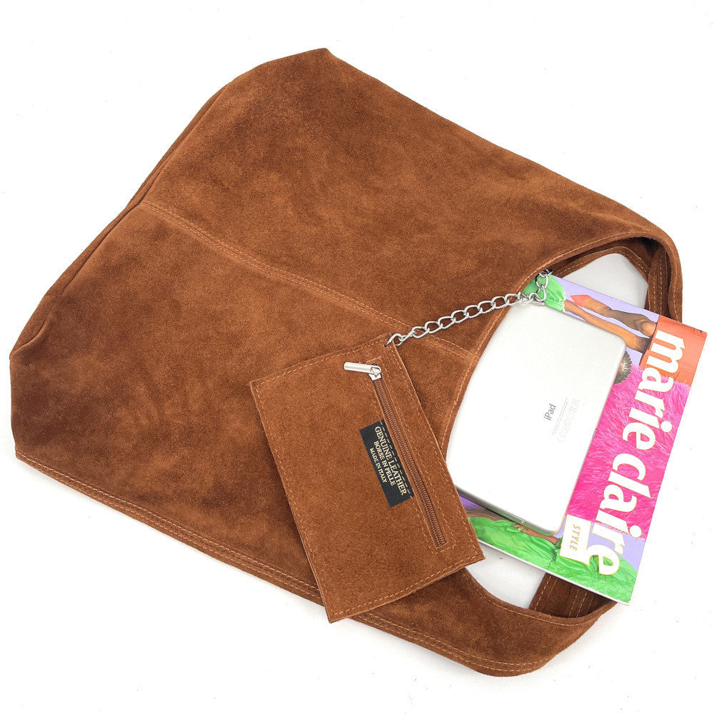 Sac à main de forme HOBO en croûte de cuir EVA Camel foncé