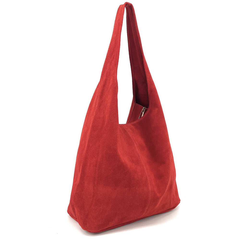 Sac à main de forme HOBO en croûte de cuir EVA Rouge garance