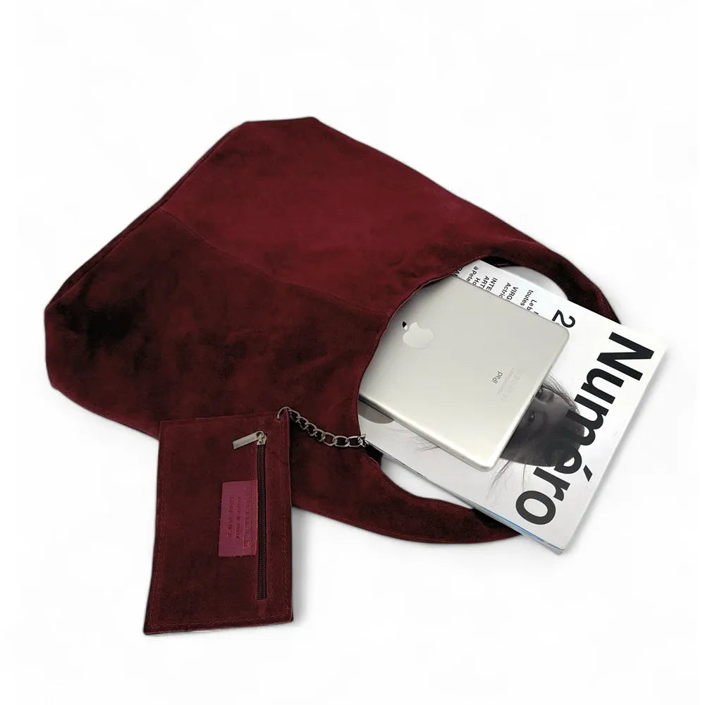 Sac à main de forme HOBO en croûte de cuir EVA Bordeaux