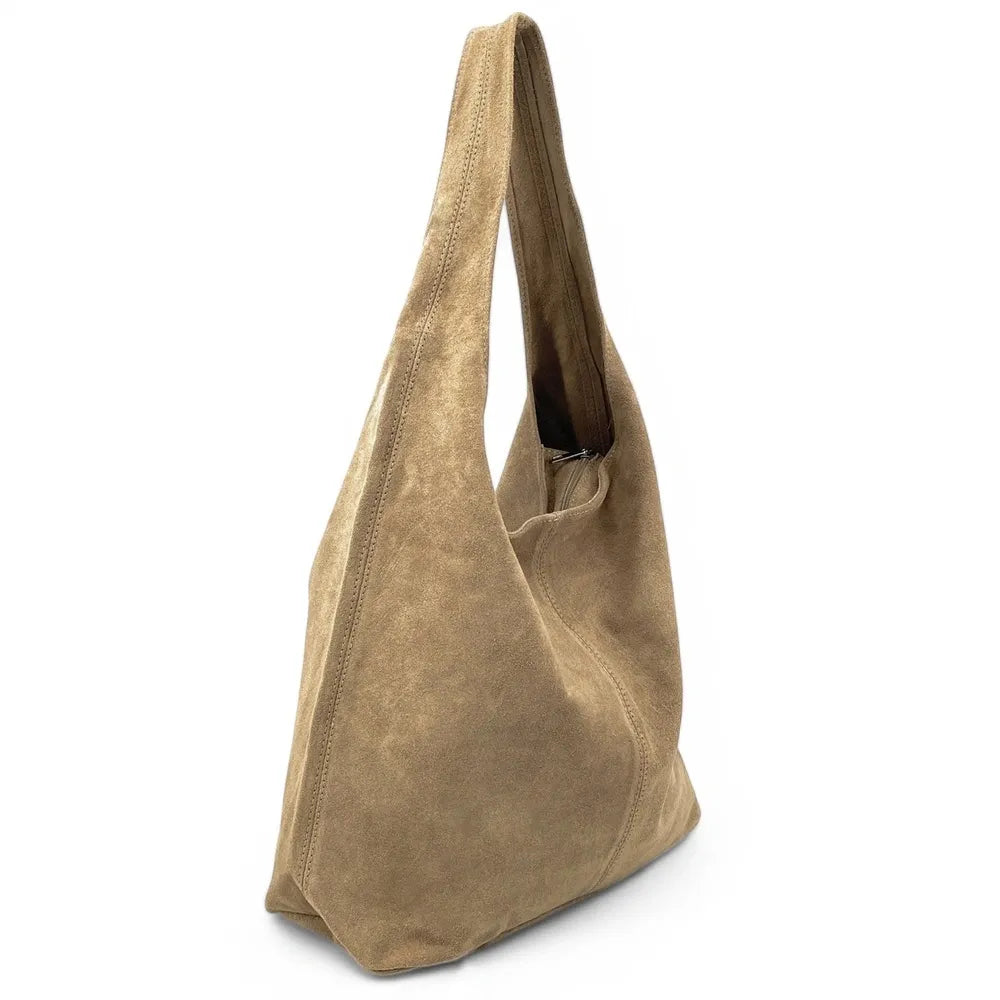 Sac à main de forme HOBO en croûte de cuir EVA Taupe