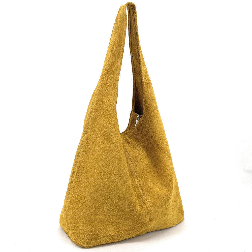 Sac à main de forme HOBO en croûte de cuir EVA Jaune Moutarde