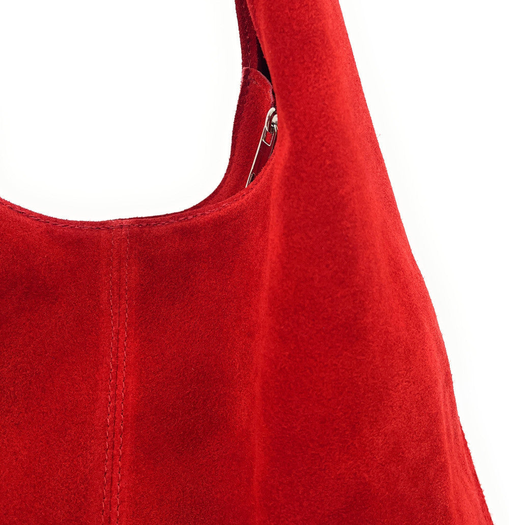 Sac à main de forme HOBO en croûte de cuir EVA Rouge garance
