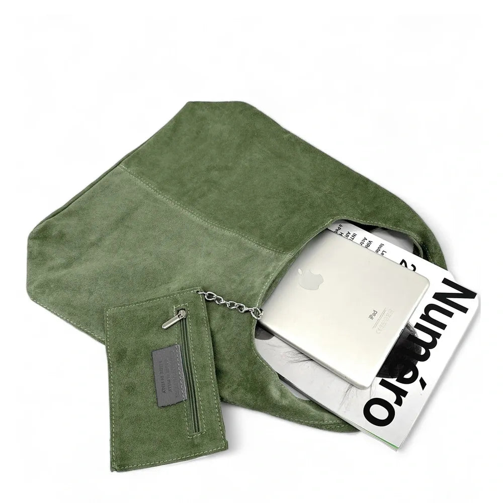 Sac à main de forme HOBO en croûte de cuir EVA Vert sauge
