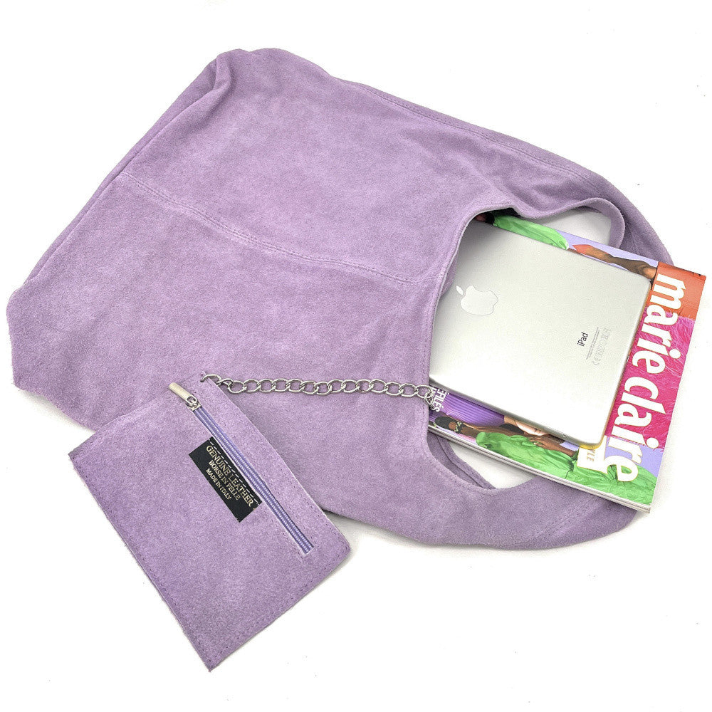 Sac à main de forme HOBO en croûte de cuir EVA Lilas