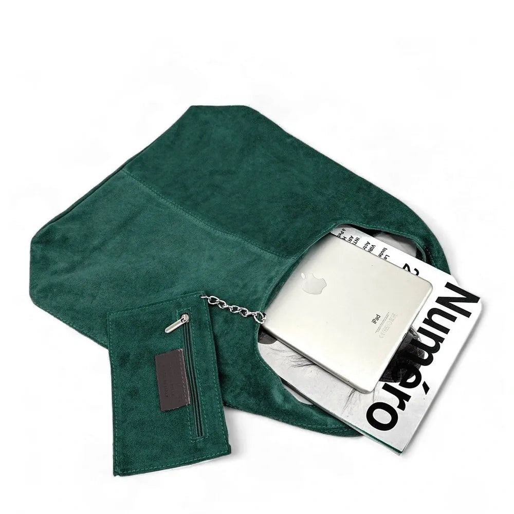 Sac à main de forme HOBO en croûte de cuir EVA vert canard
