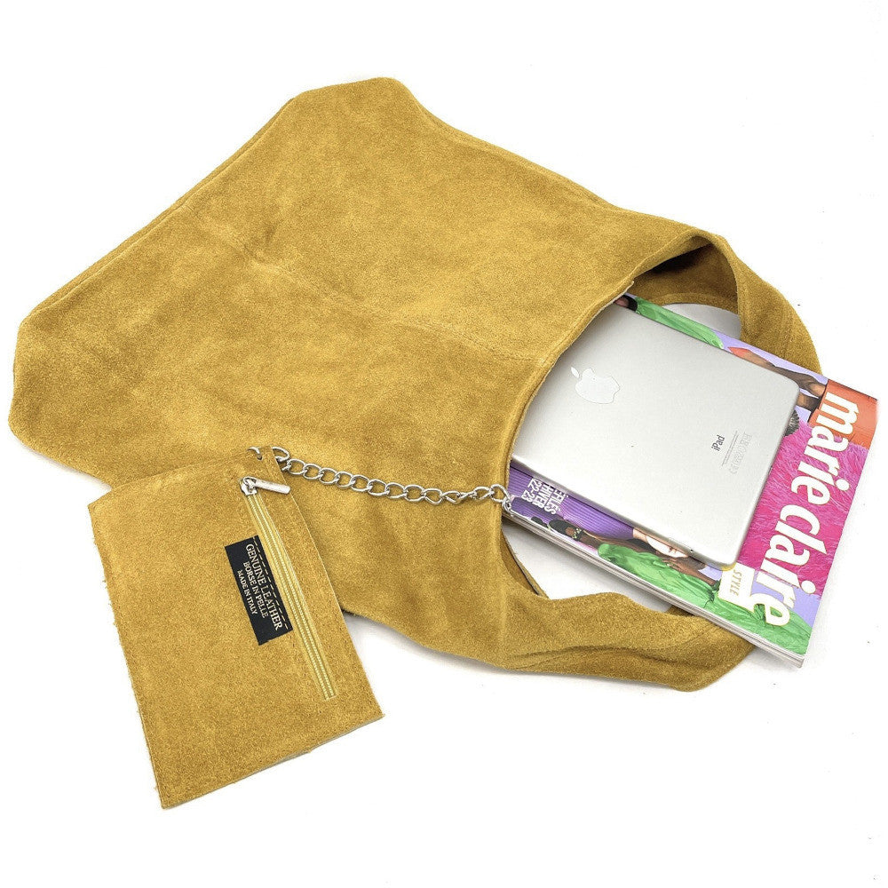 Sac à main de forme HOBO en croûte de cuir EVA Jaune Moutarde
