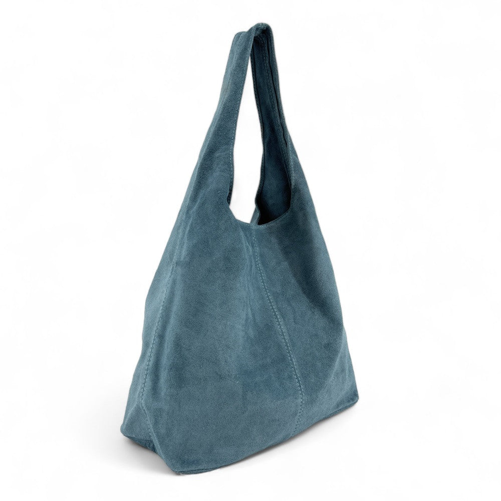 Sac à main de forme HOBO en croûte de cuir EVA Bleu denim