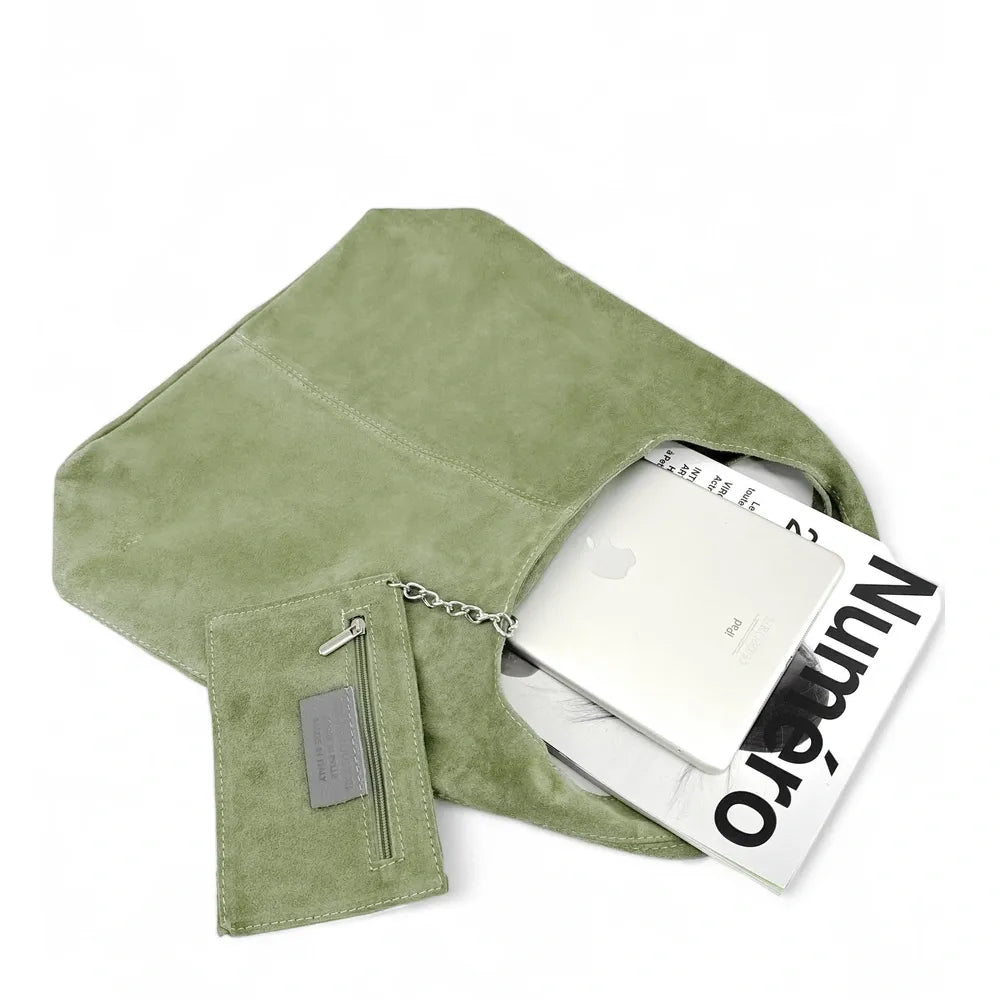 Sac à main de forme HOBO en croûte de cuir EVA Vert amande