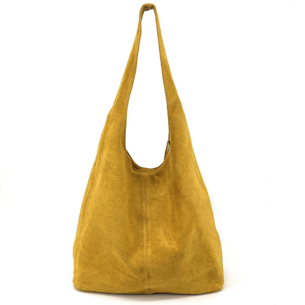 Sac à main de forme HOBO en croûte de cuir EVA Jaune Moutarde