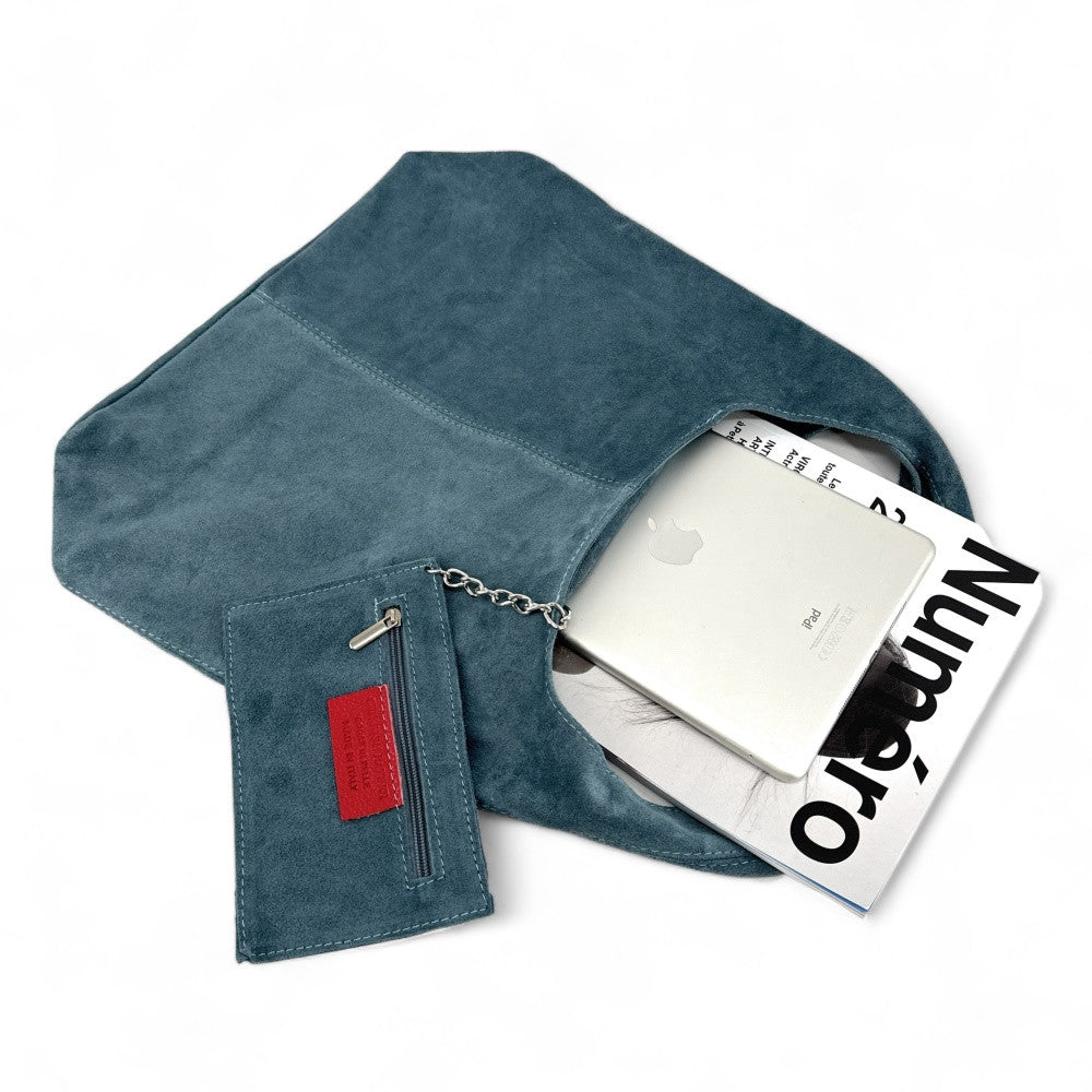 Sac à main de forme HOBO en croûte de cuir EVA Bleu denim