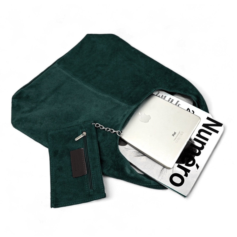 Sac à main de forme HOBO en croûte de cuir EVA Vert forêt
