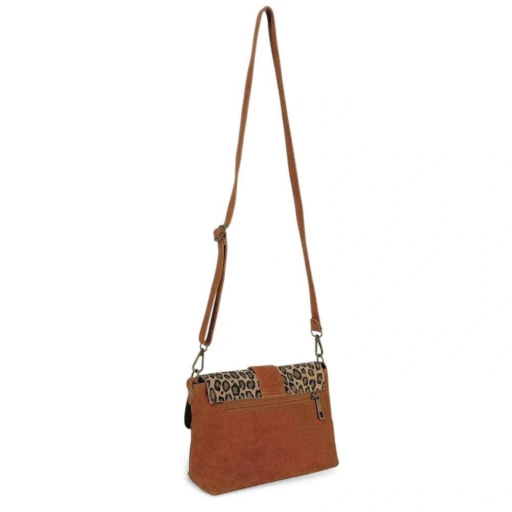 Sac à main en croûte de cuir imprimé léopard VERONE SUEDE LEO Rouge brique