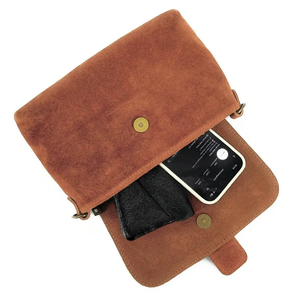 Sac à main en croûte de cuir imprimé léopard VERONE SUEDE LEO Rouge brique