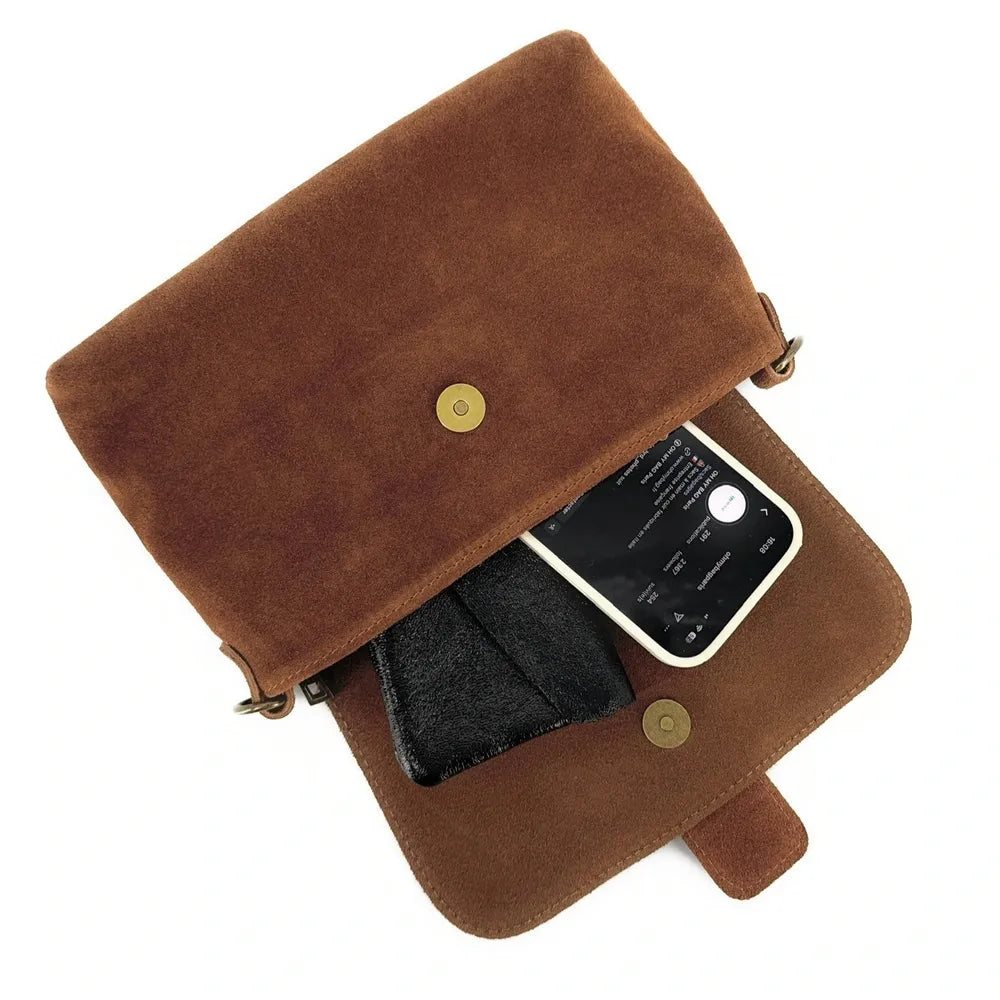 Sac à main en croûte de cuir imprimé léopard VERONE SUEDE LEO Camel