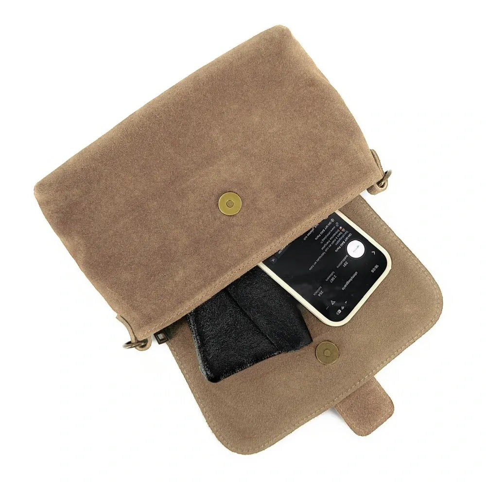 Sac à main en croûte de cuir imprimé léopard VERONE SUEDE LEO Taupe
