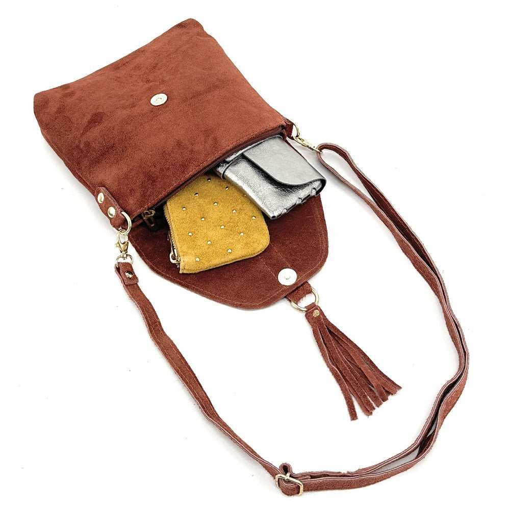 Sac besace en croûte de cuir KIONA Châtaigne